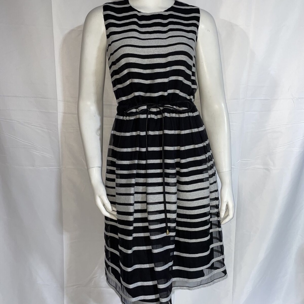 Lyn Devon Black Gray Striped Dress Sleeveless Size 2